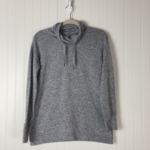 Old Navy Lightweight Cozy Knit Heather Grey Pullover Pocket Cowl Neck Sweatshirt
